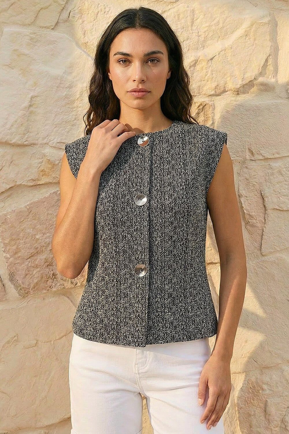 Roman Textured Mock Button Waist Coat