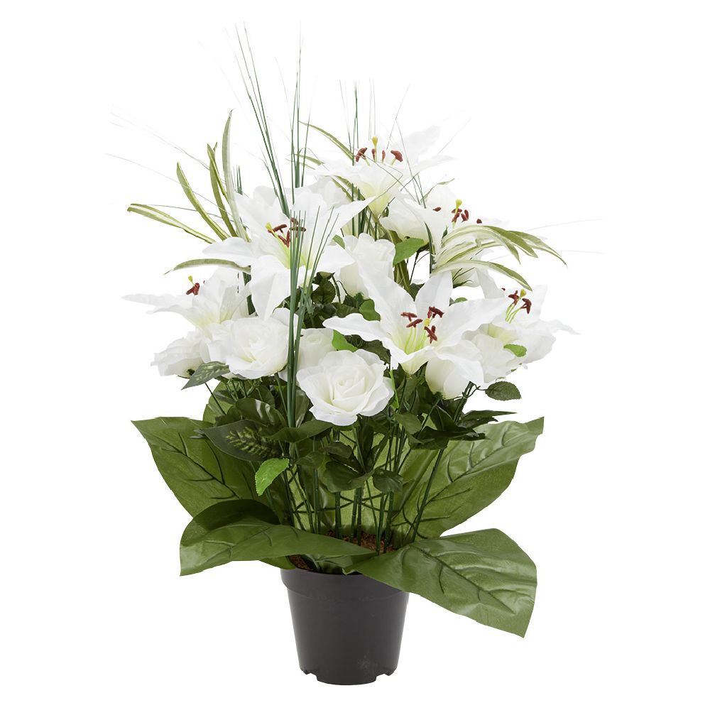 Jardinière lys blanc H56 cm - Fleur artificielle 12 têtes