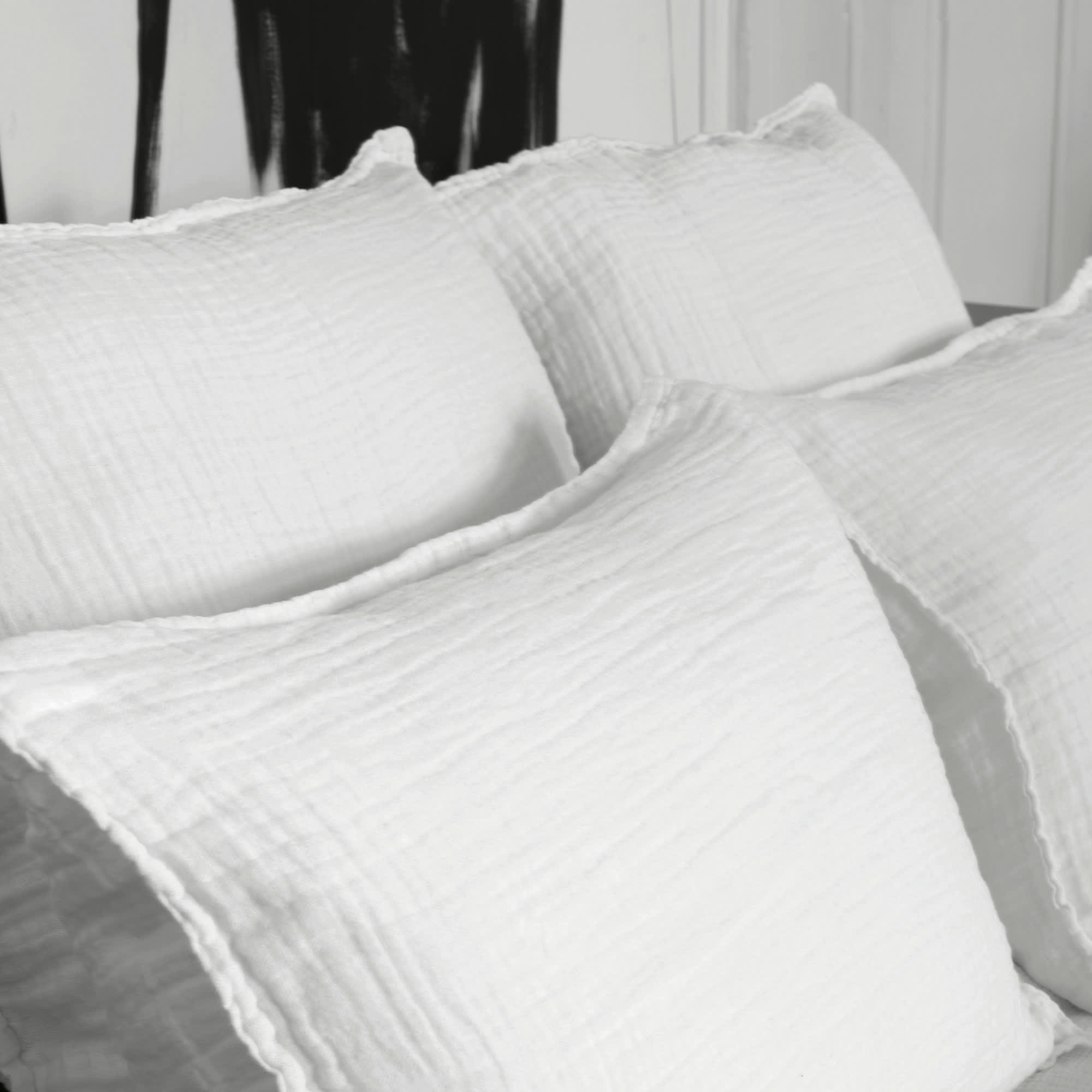 CAPRI - Housse de coussin gaze de lin gaufré blanc 50X70 CM