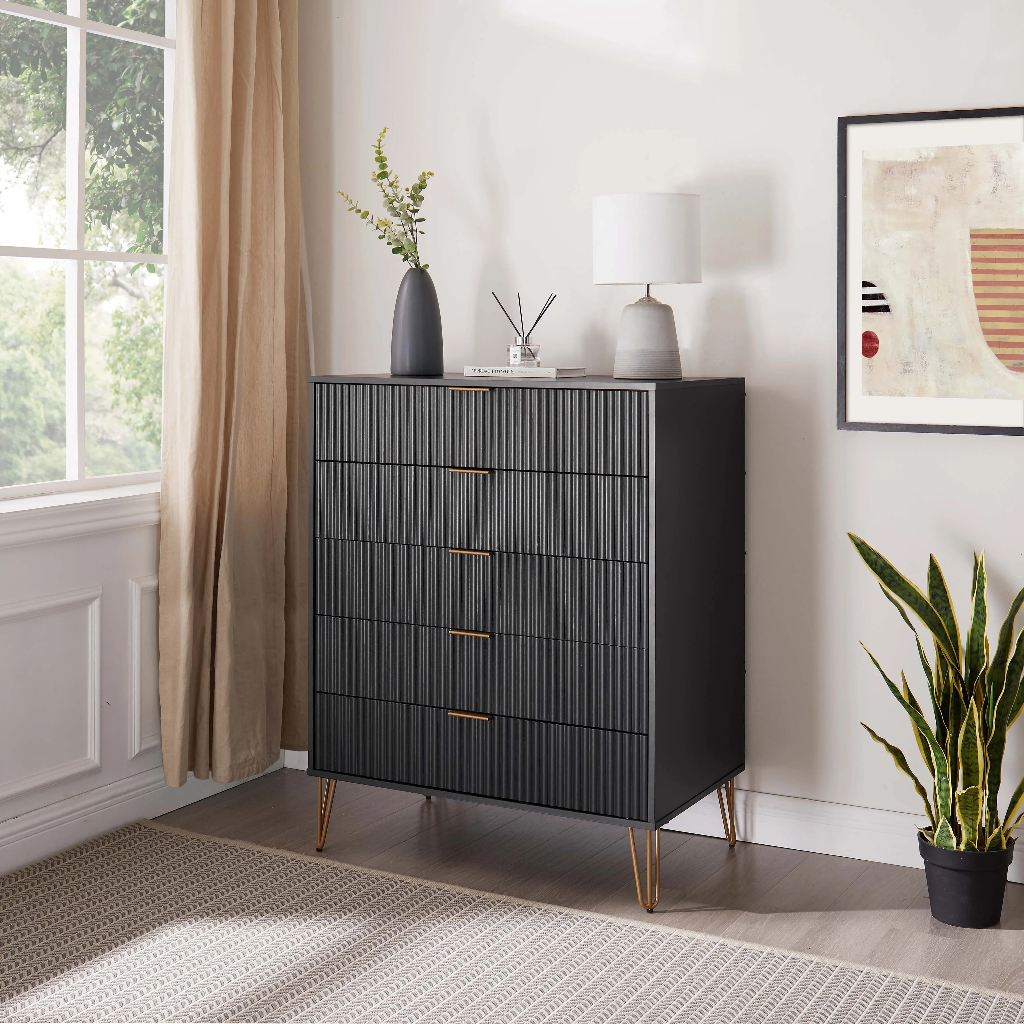 Manhattan Comfort Dumbo Modern 5-Drawer Tall Dresser.