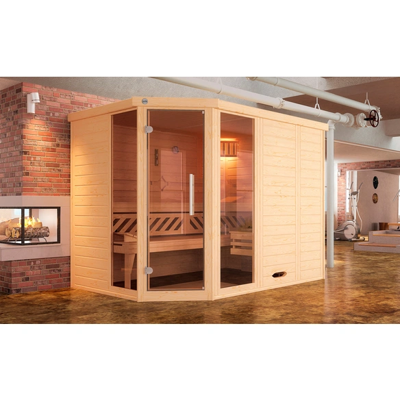 Sauna »KEMI ECK 2«, 6 Personen, inkl. 9 kW Ofen mit externer Steuerung