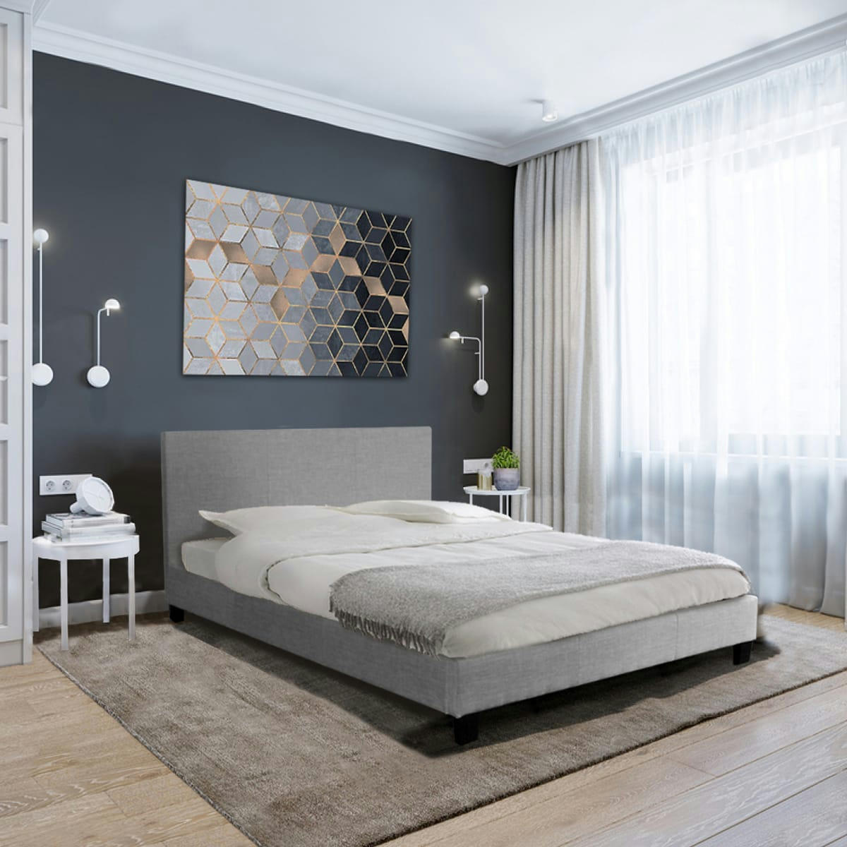 - Lit 140x190 sommier inclus dublin gris