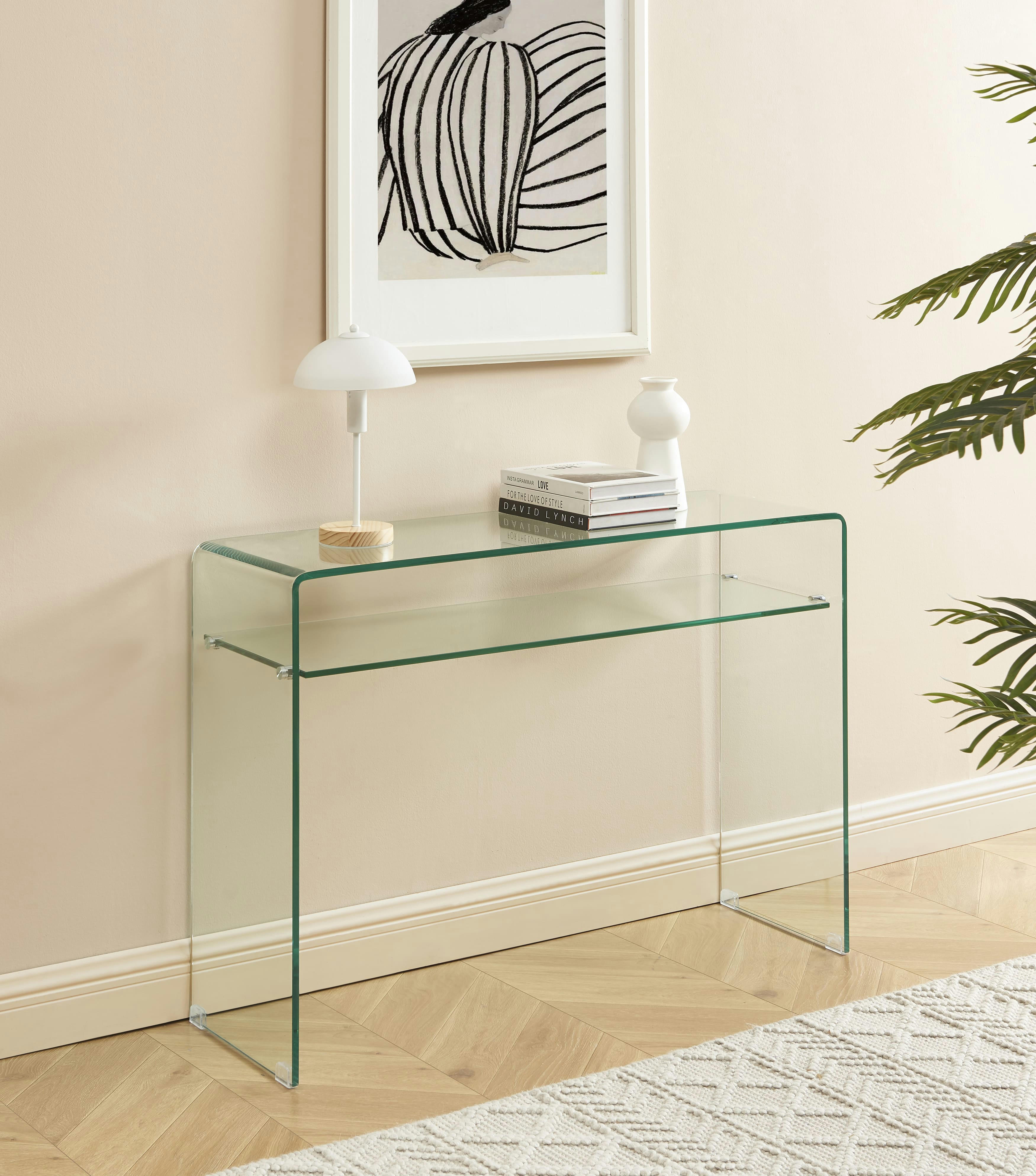 GINZA - Console  verre trempé transparent double plateau