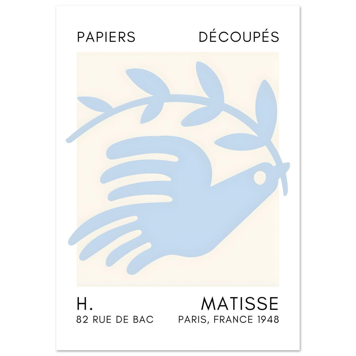 Artfulprints Poster Matisse – Peace dove light blue  - A4 21x29.7 cm - Blauw