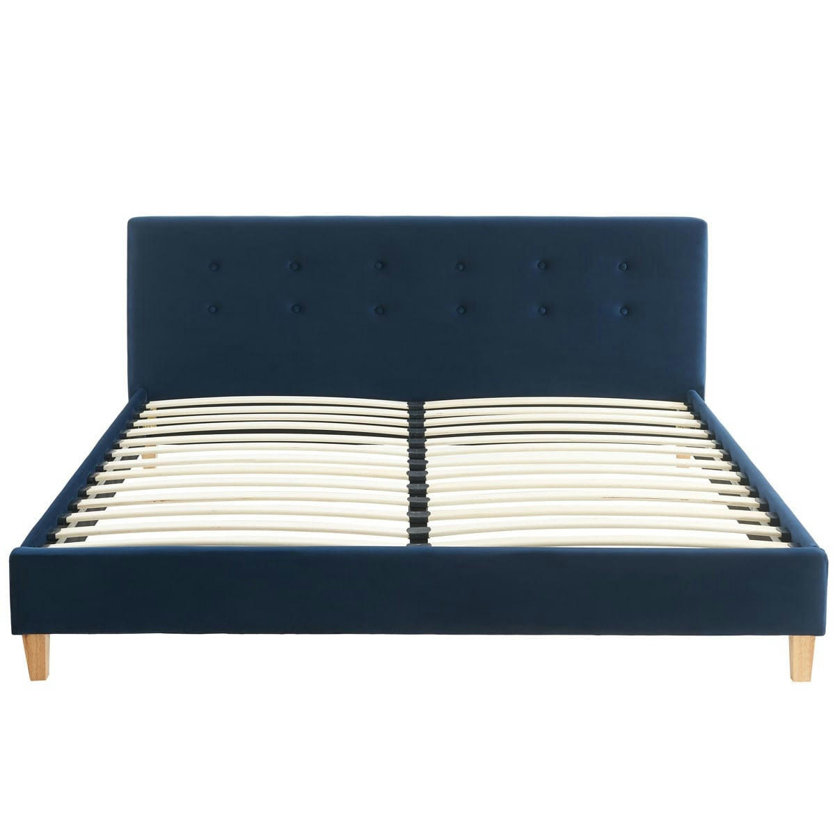 MILO - Lit adulte 160x200 avec tête de lit en velours bleu foncé et sommier