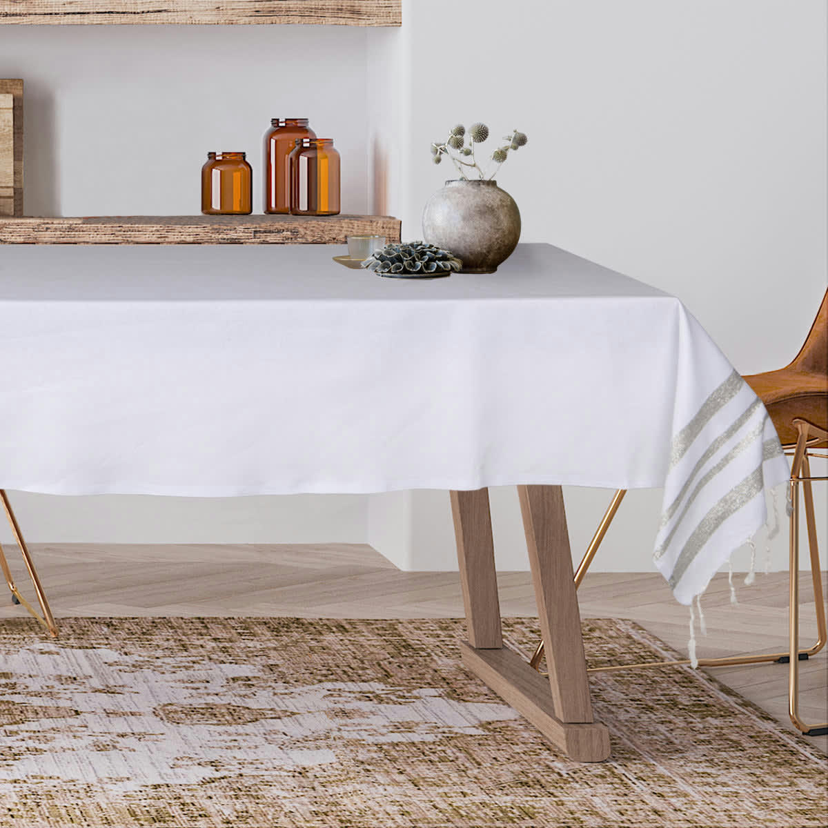 HAMPTONS - Nappe lurex coton  150x250 blanc / argent