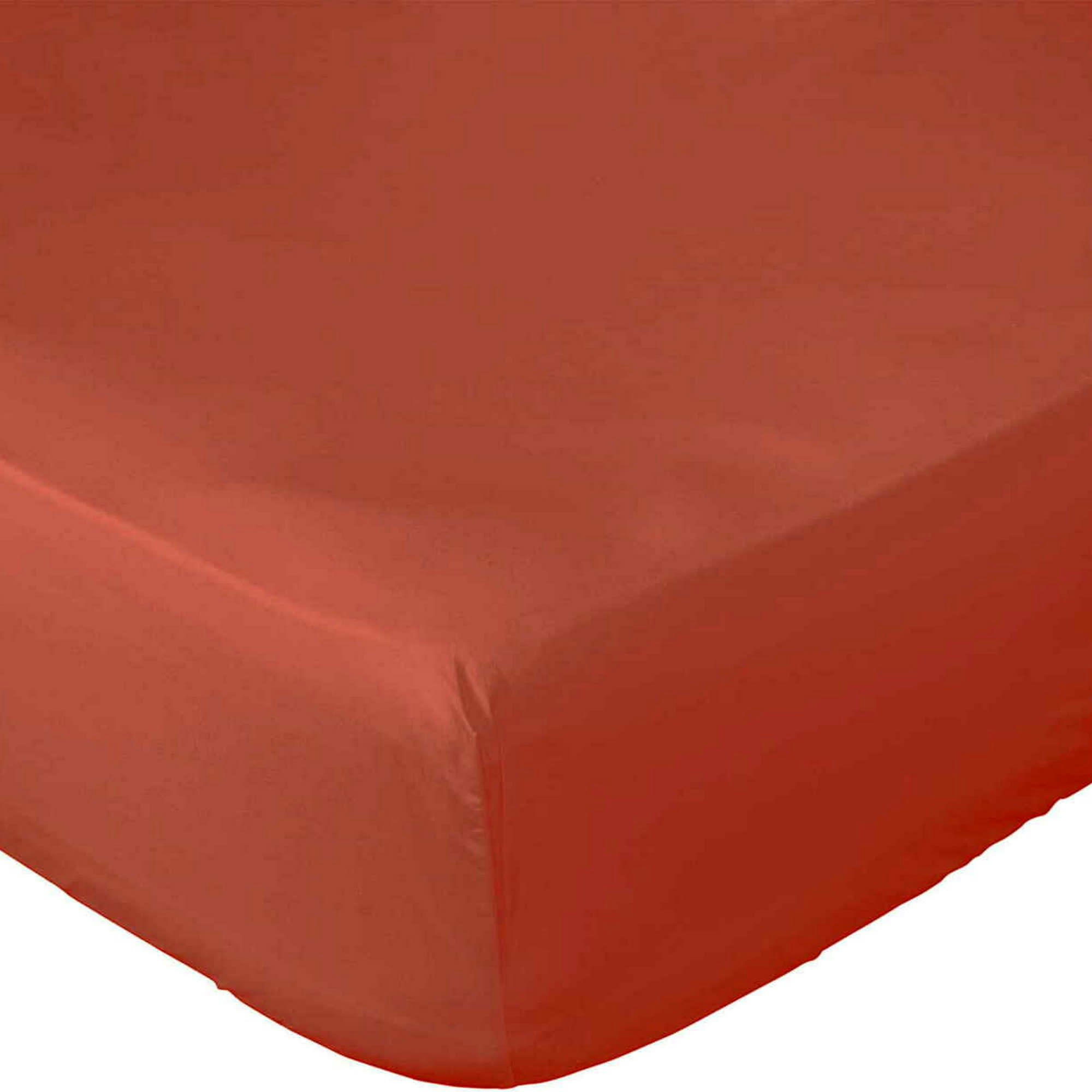 - Drap housse percale de coton lavé orange 200x200 cm