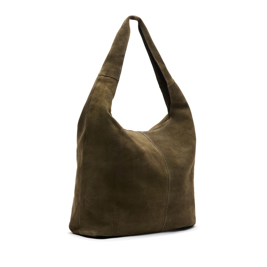 Manfield Donkergroene suède shopper