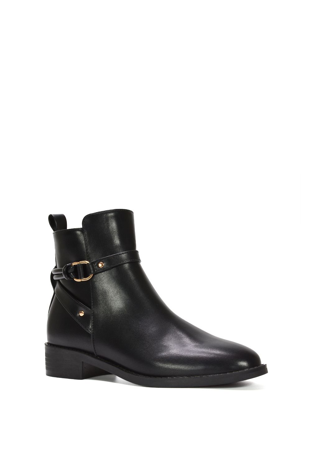 XY London Mollie' Low Block Heel Ankle Boots With Strap Detail