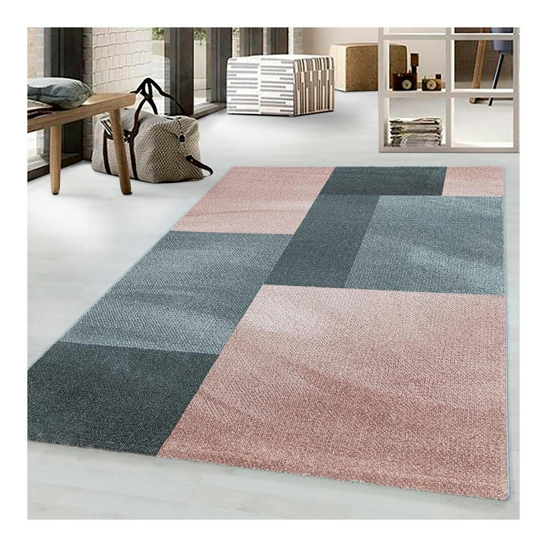 HIRONDELLE - Tapis géométrique design en polypropylène rose 80x250
