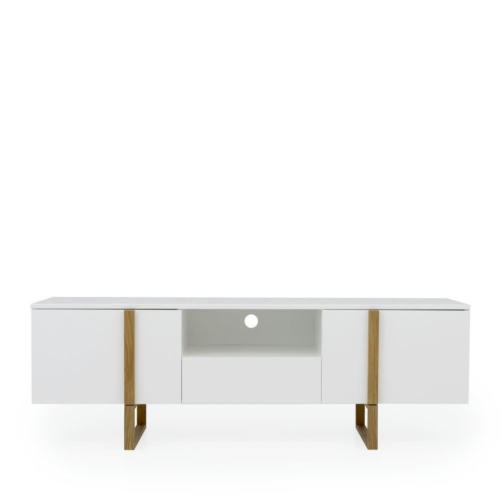 BIRKA - Meuble TV en bois 2 portes 1 tiroir L177cm blanc