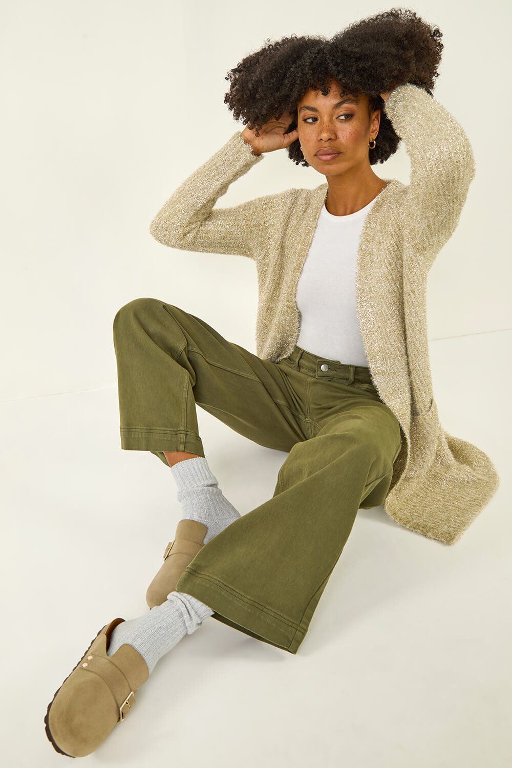 Roman Metallic Longline Knit Cardigan