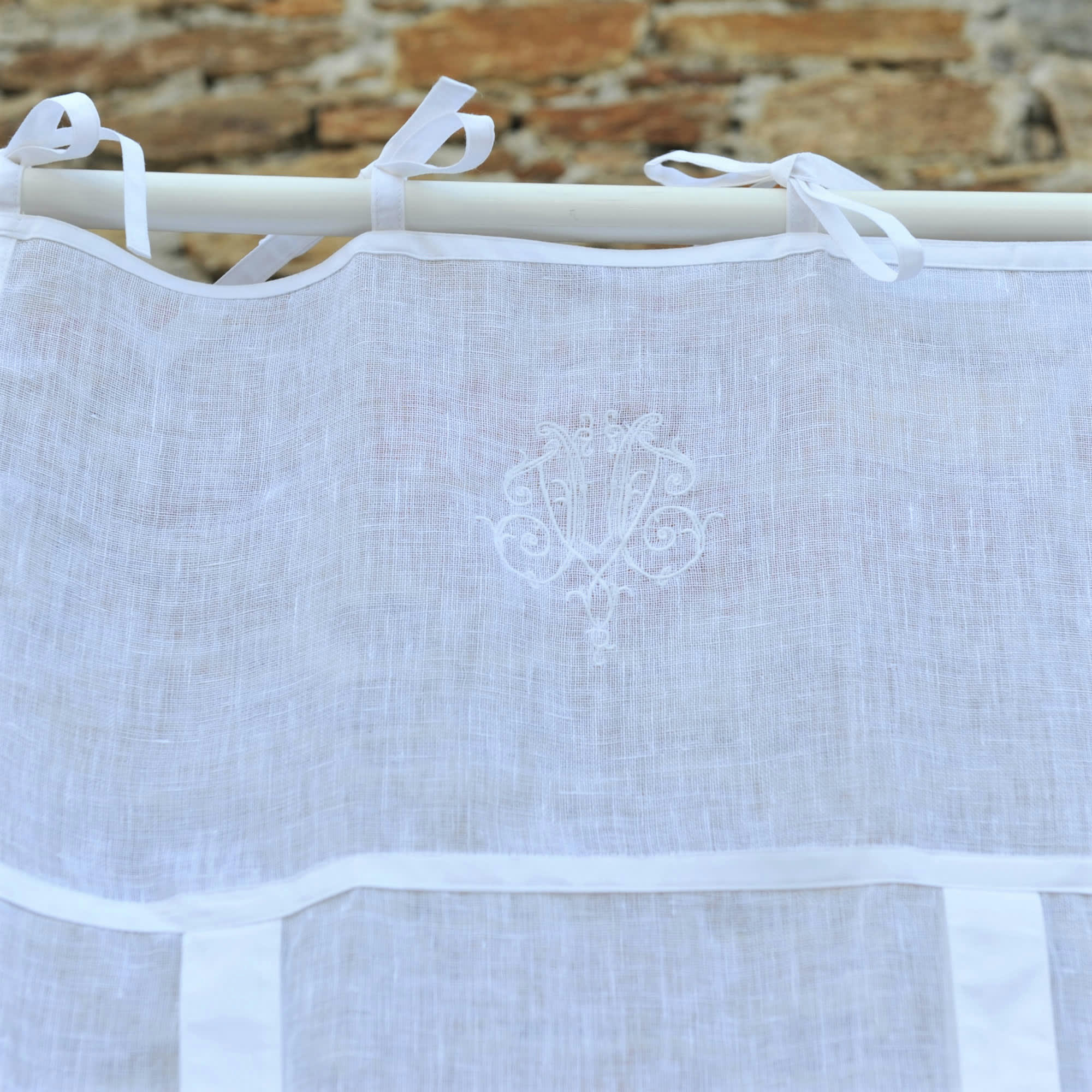 MARSEILLE BLANC - Store en lin blanc avec monogramme 60X120 CM