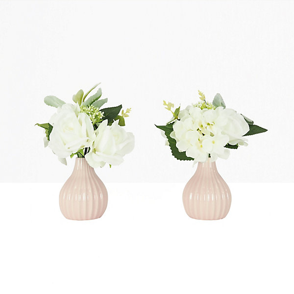 Bouquet artificiel de fleurs blanches en pot 25cm lot de 2