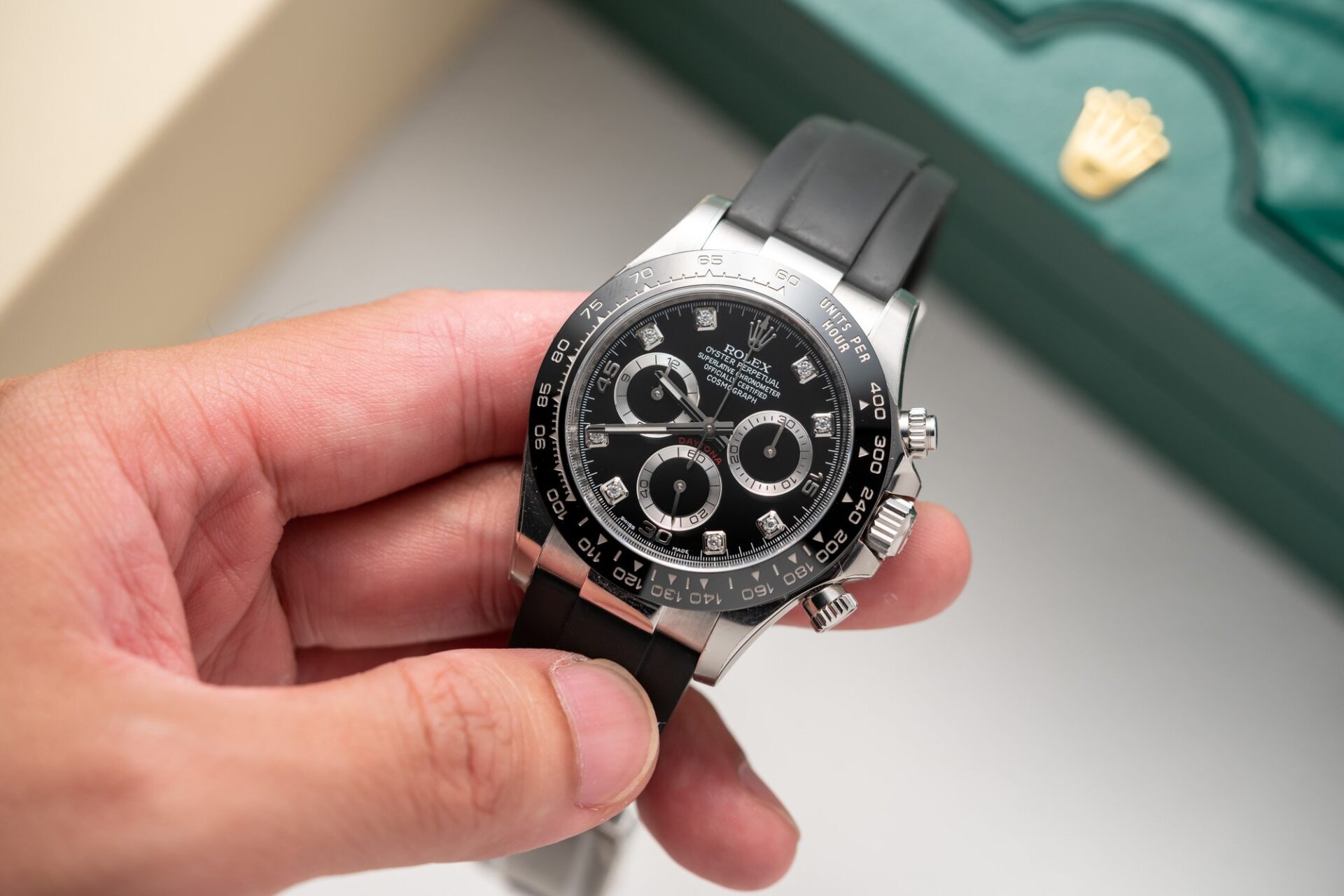Rolex Daytona 116519LN 904L Steel Black Dial CZ Diamonds 40mm Oysterflex Super Clone