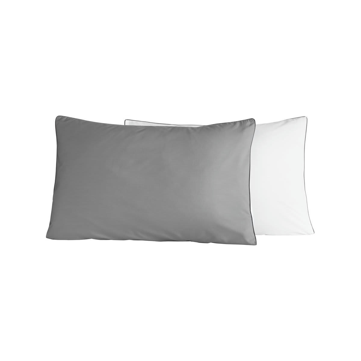 DOZMARY - 2 taies d'oreiller bicolores en percale Gris/Blanc 50x70 cm