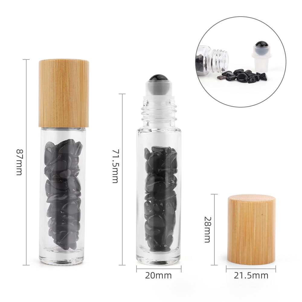 KDMD Gemstone Essential Oil Roller Bottle - Black Tourmaline - Wooden Cap