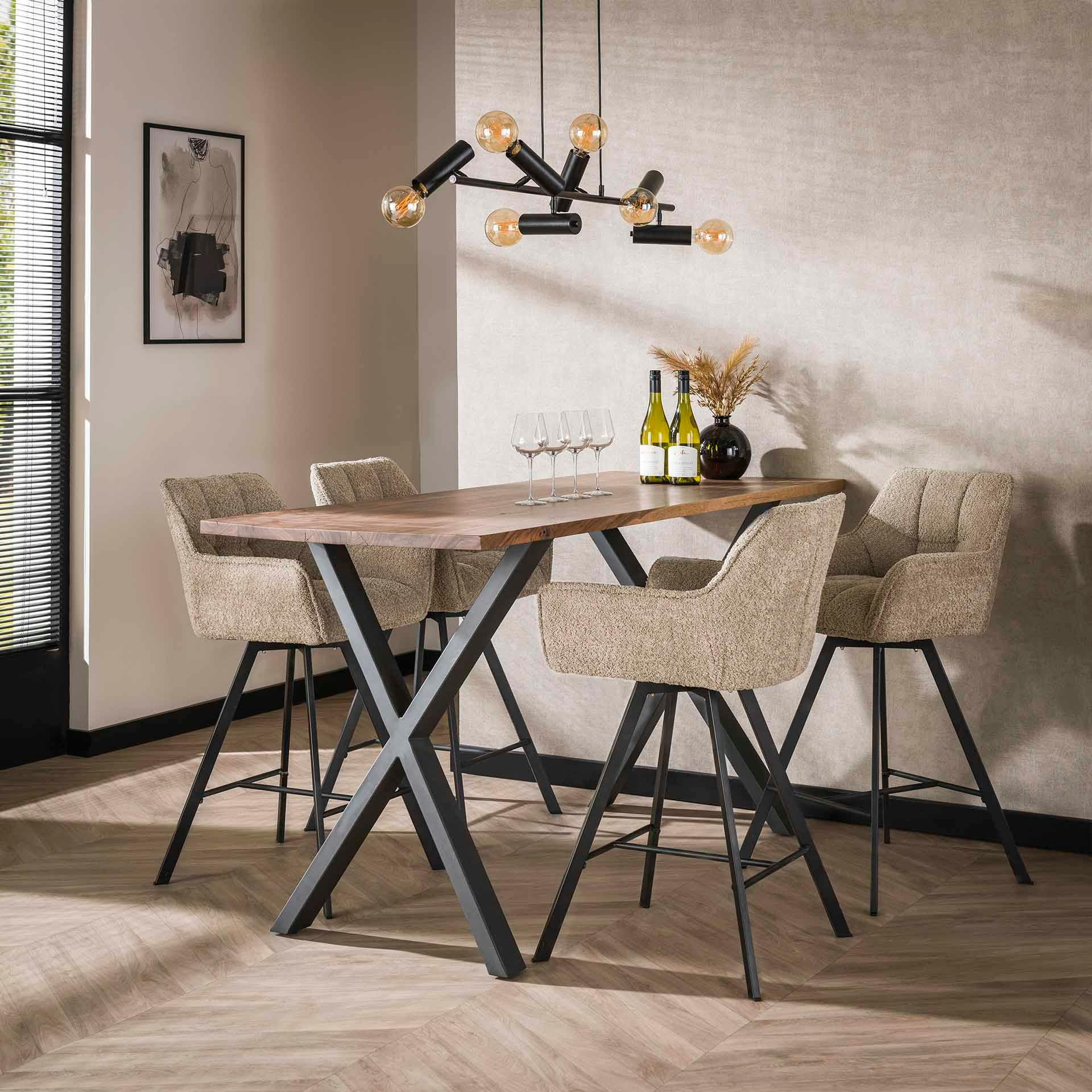 Chaise de bar confortable en bouclette sable avec fonction pivotante (lot de 2) MELBOURNE