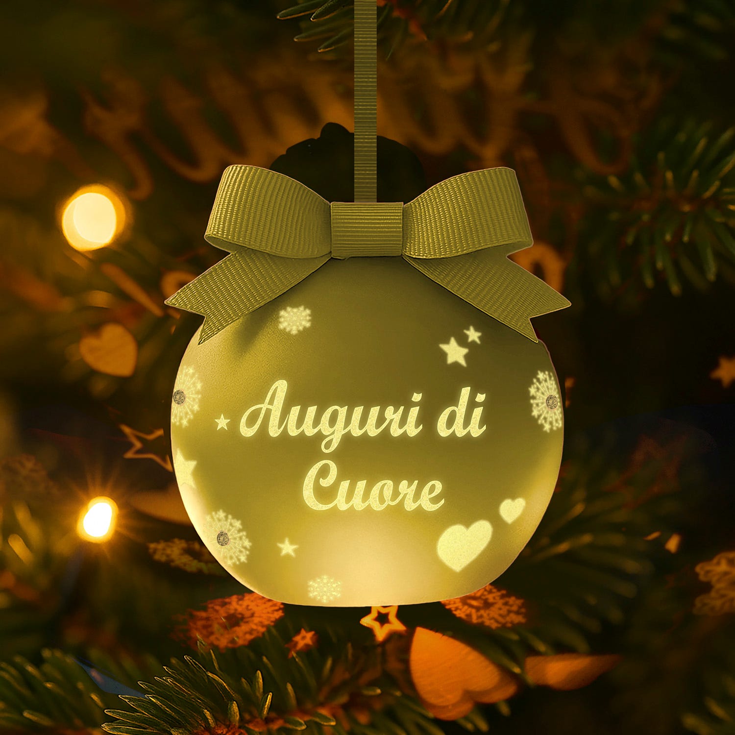 Pallina di Natale led Auguri di cuore oro