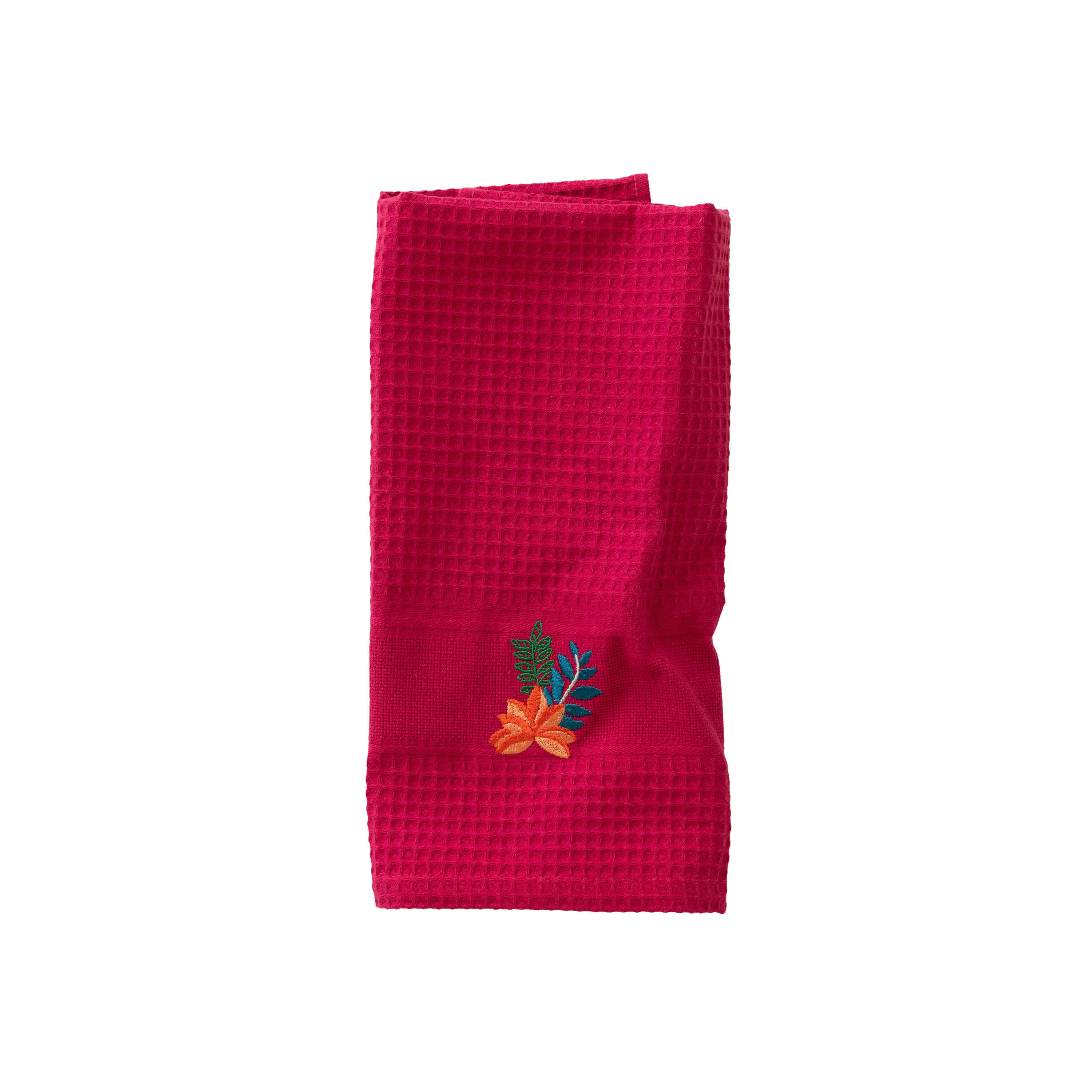 MACOUBA - Torchon coton nid d'abeille nid d'abeille brodé rouge 50 x 70 cm