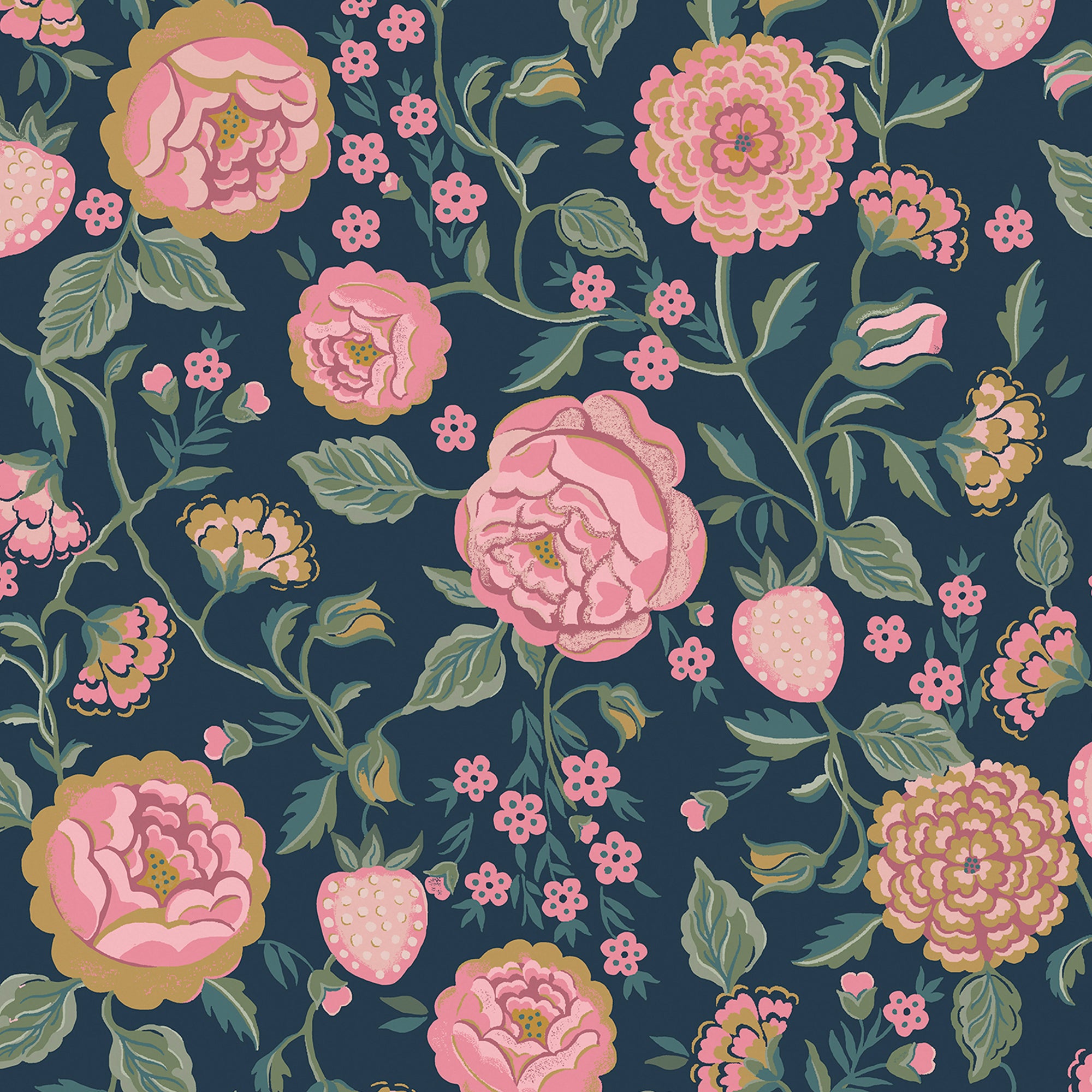 Cath Kidston Vliesbehang - Strawberry Garden Navy