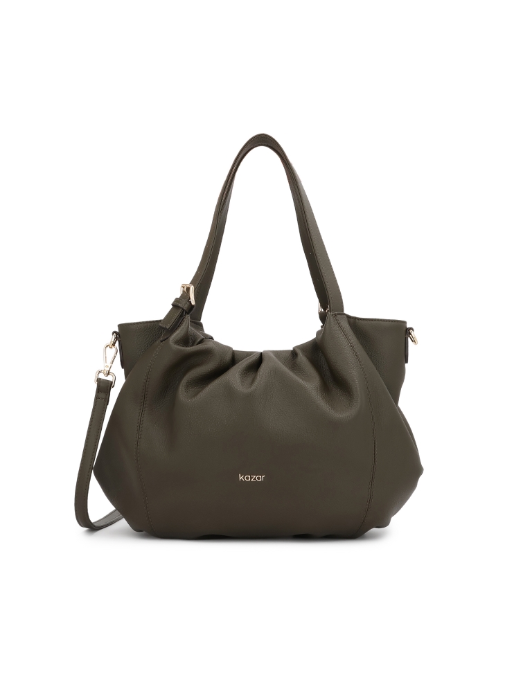 Olive handbag with a loose rounded cut