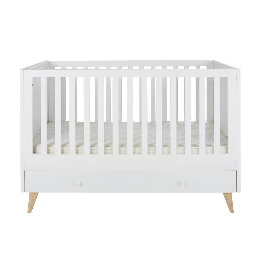 Lila - Lit bébé évolutif à barreaux en pin et hêtre blanc mat L146