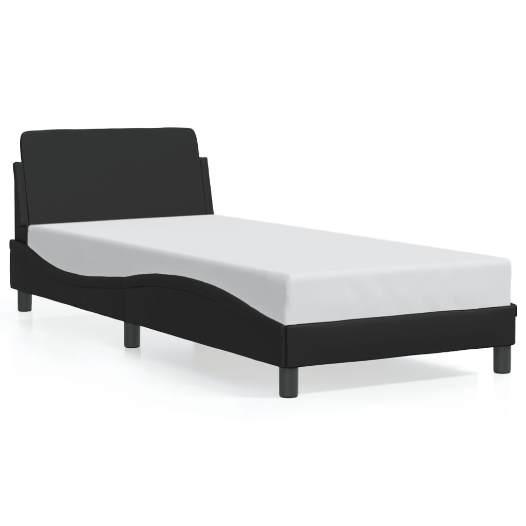 Łóżko tapicerowane rama łóżka ze stelażem czarne skóra sztuczna 80x200 cm