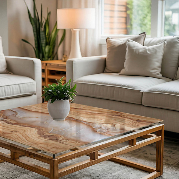 Dessus de table en verre trempé Wallfluent 50x50 cm Bois naturel avec résine