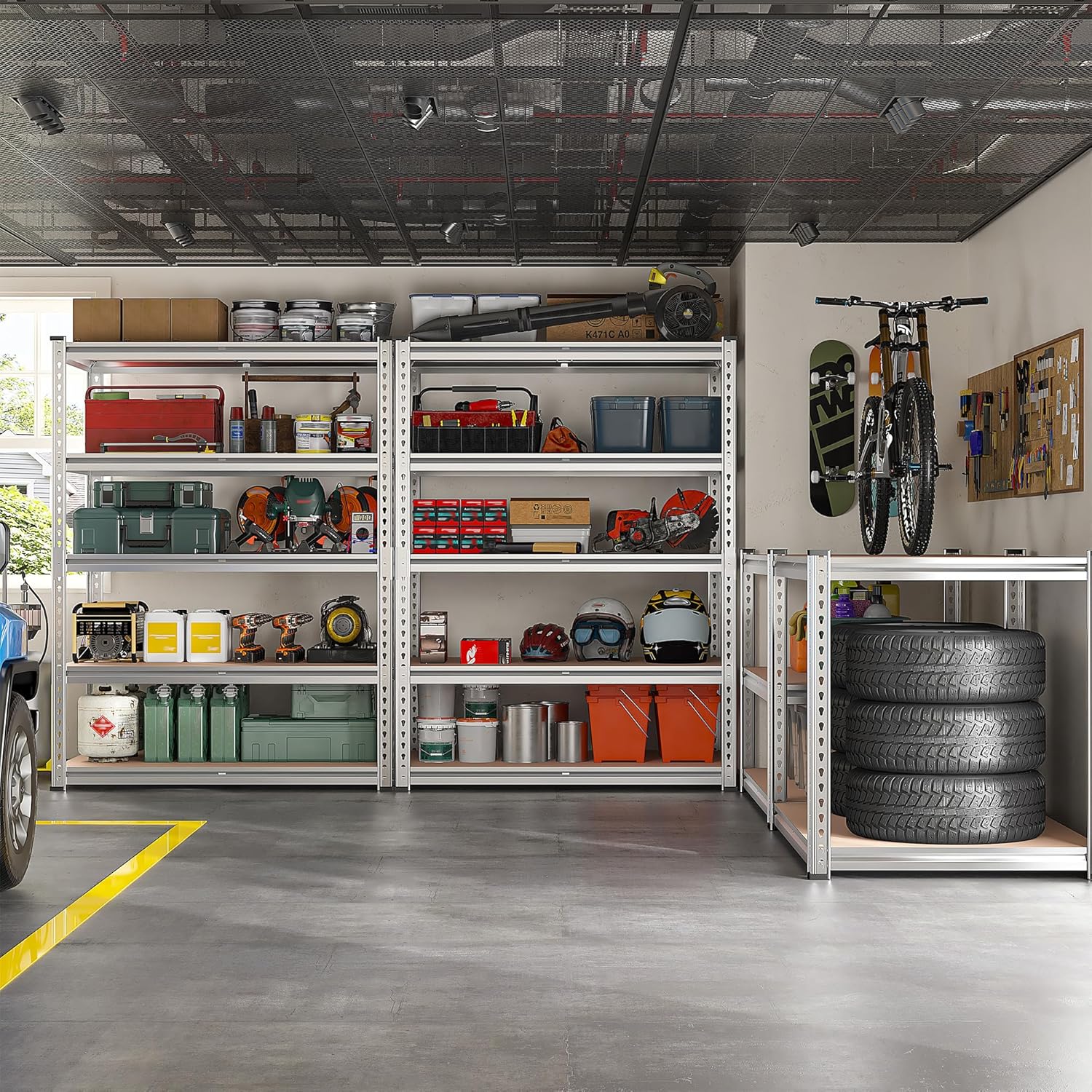 REIBII 2020LBS Garage Shelving Heavy Duty 5 Tier Storage Shelves Adjustable Metal Shelving for Basement, Warehouse, Pantry, Closet, Kitchen, Easy Assembly, 72 H x 35.55 W x 16 D, Galvanized