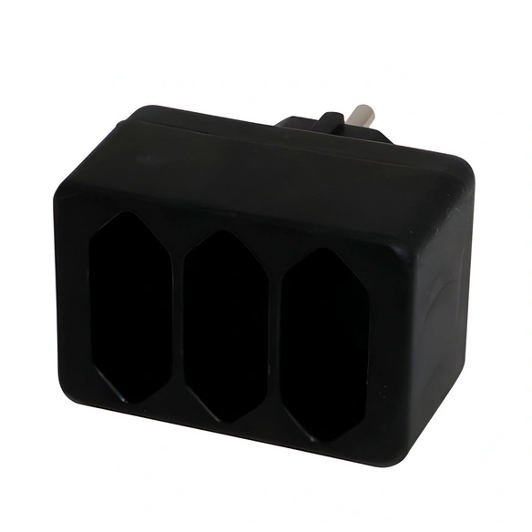 Übergangsstecker, 3-fach, Schwarz, Kunststoff