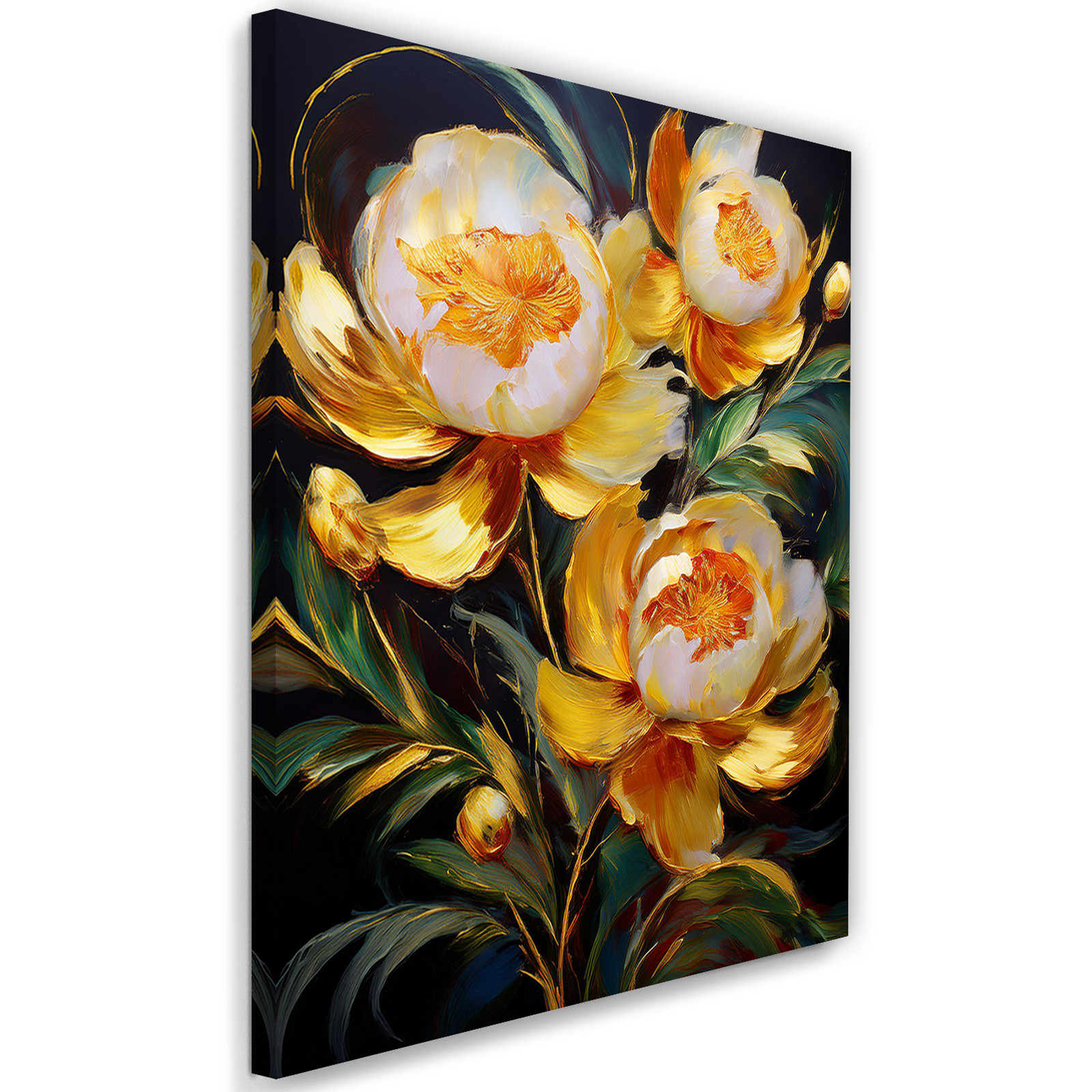 Feeby Obraz na płótnie, Piwonie Kwiaty malowane złoty żółty 40x60