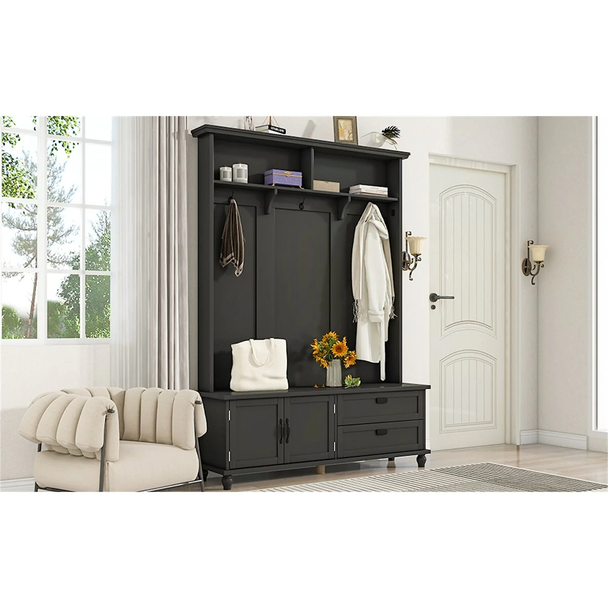 Modern Style Hall Tree with Storage Cabinet