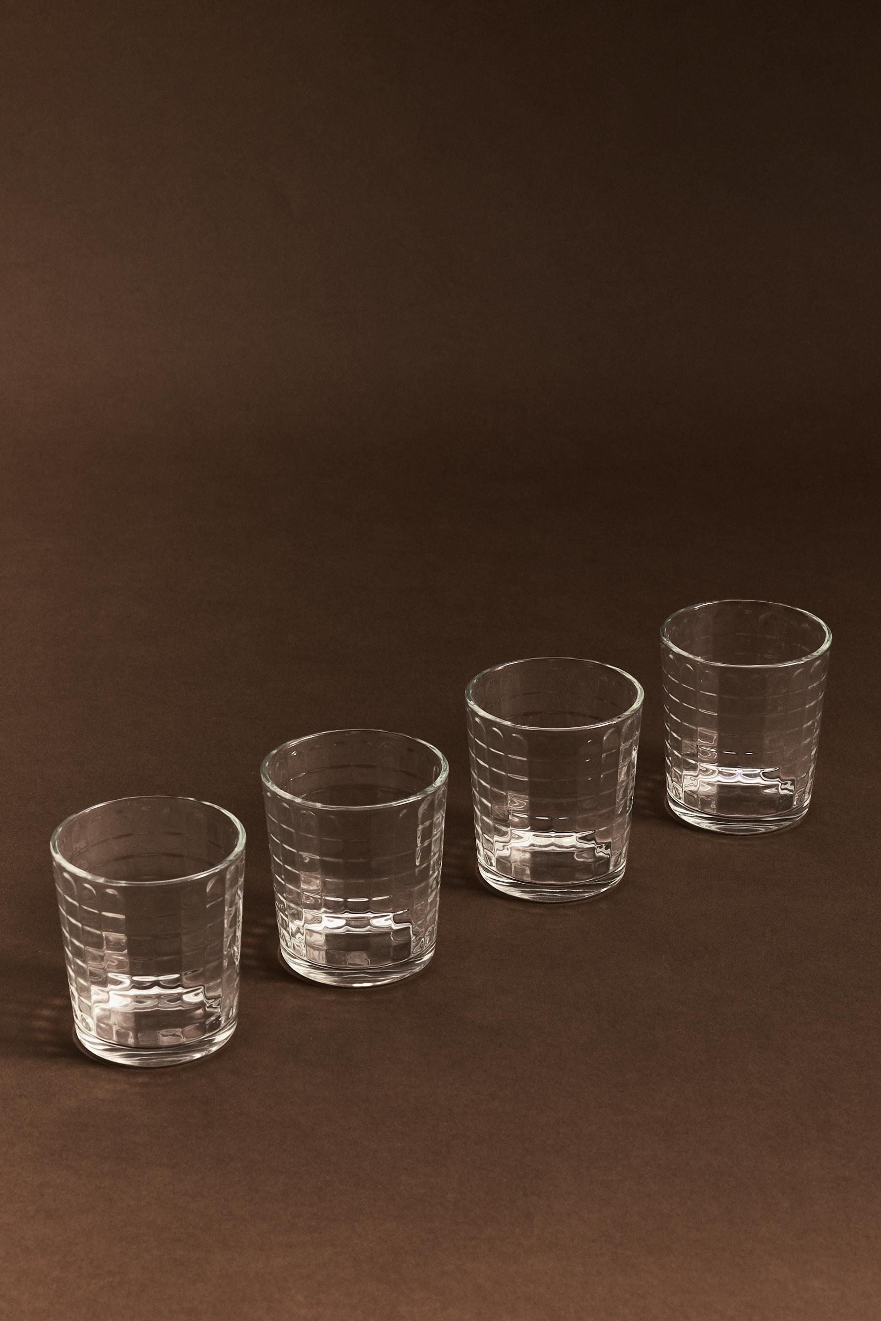 Pack 4 vasos vidrio grabado geométrico 260 ml