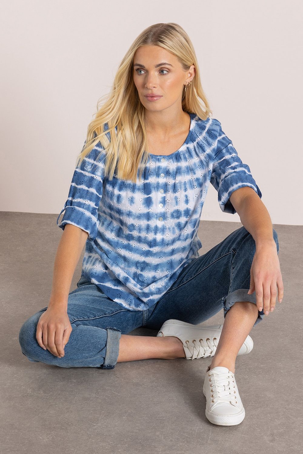 Klass. Tie Dye Eyelet Cotton Top