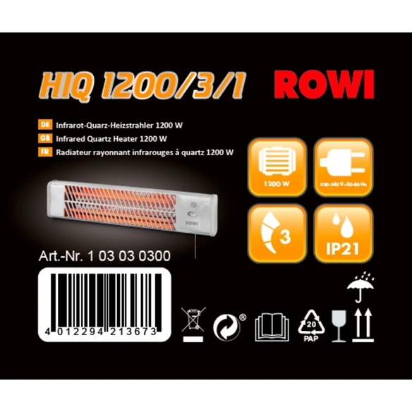 Infrarotstrahler »HQH 1200/3/1«, max. Heizleistung: 1,2 kW, für Räume bis 36 m³