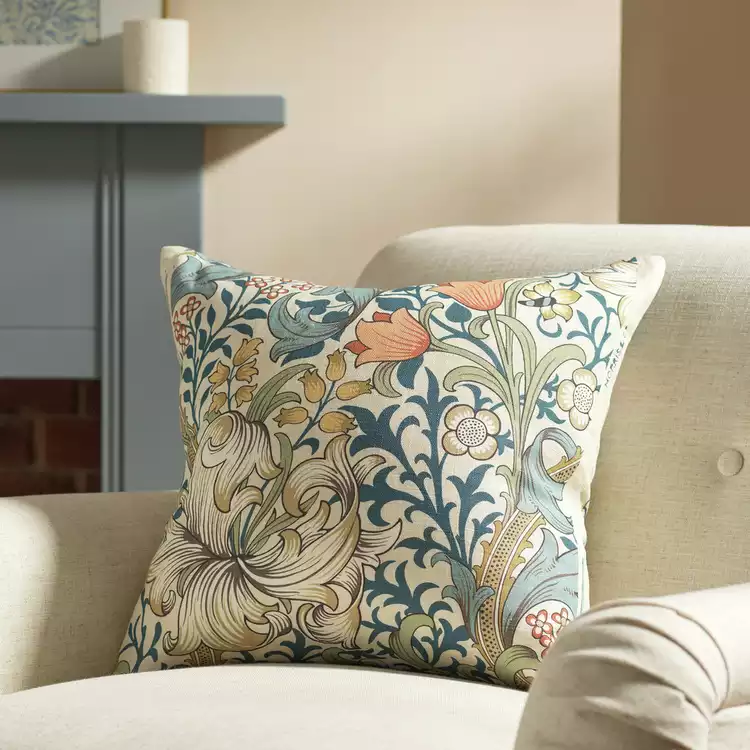 Habitat x Morris & Co. Golden Lily Cushion - Blue - 50x50cm