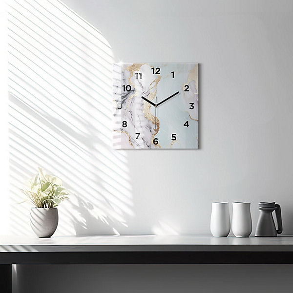 Horloge murale Wallfluent 30x30 cm Avec chiffres Aiguilles noires Marbre pastel 1 pcs