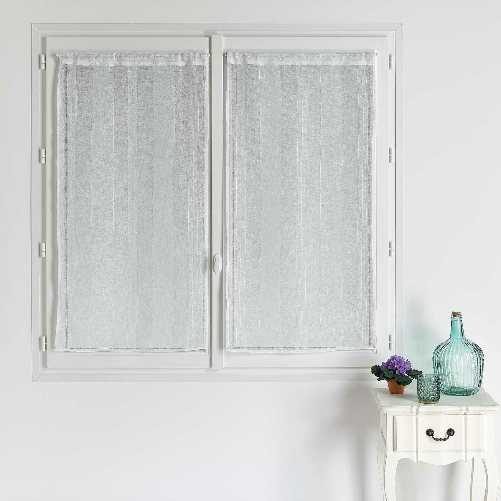 - Paire de vitrages unis à rayures fantaisie polyester blanc 60x120 cm