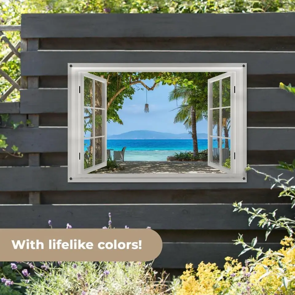 MuchoWow Tuinposter 120x80cm Doorkijk Boom Zee Palmboom