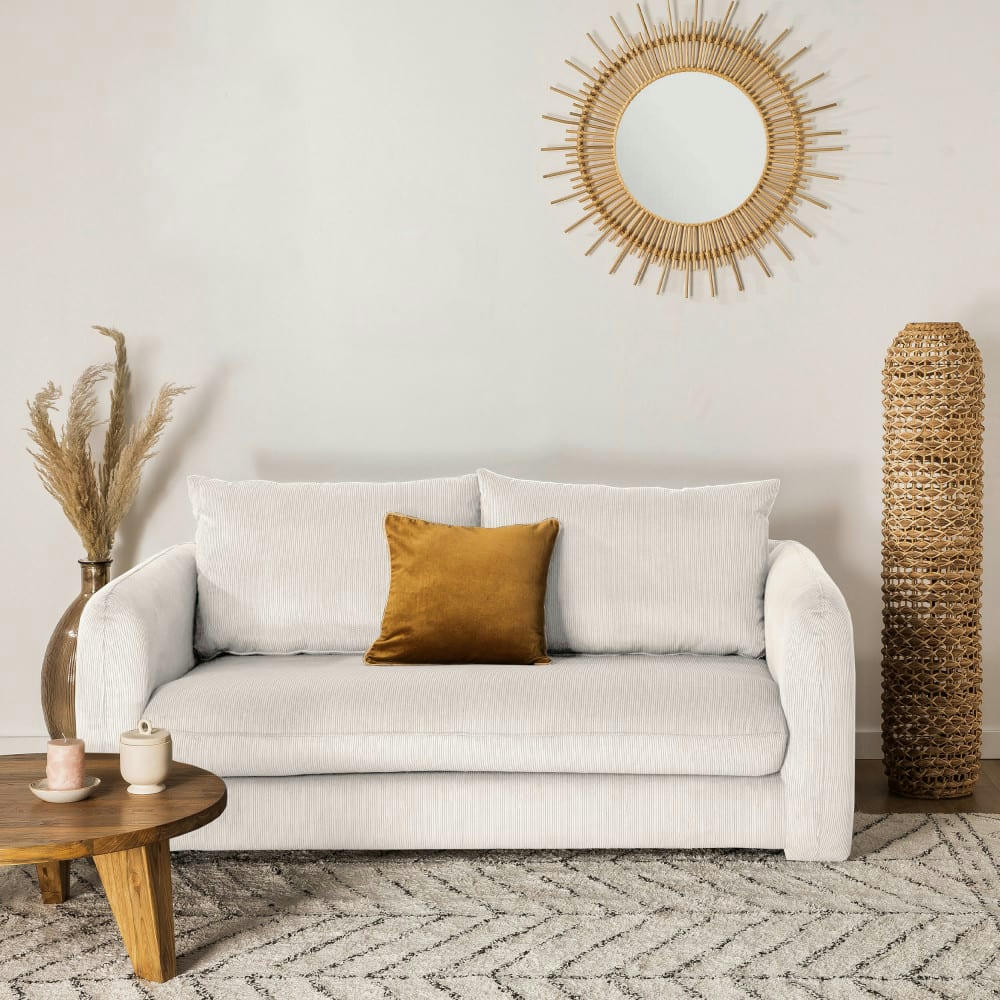 WIAME - Canapé 2,5 places en velours côtelé ecru