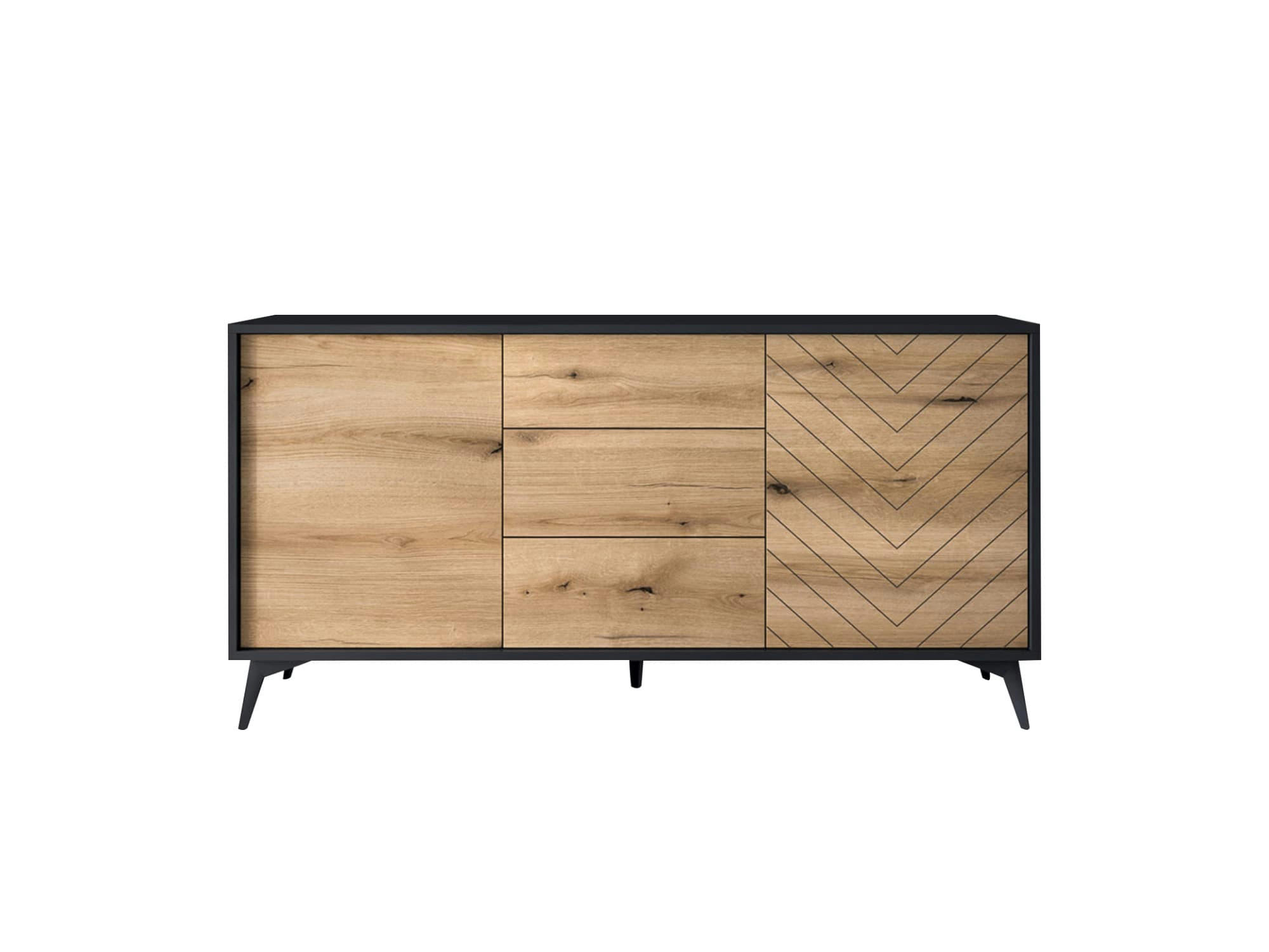 PETER - Buffet bas industriel 154 cm noir / bois