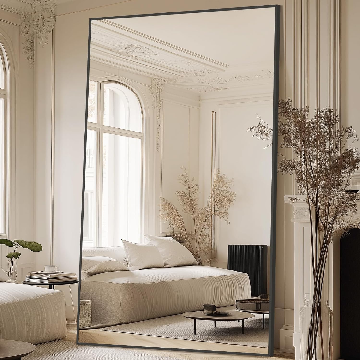 MELOMOIR 44x72 Oversized Floor Mirror, Freestanding, Large Full Body Mirror for Bedroom, Living Room & Gym - Black Mirror with Tempered Glass