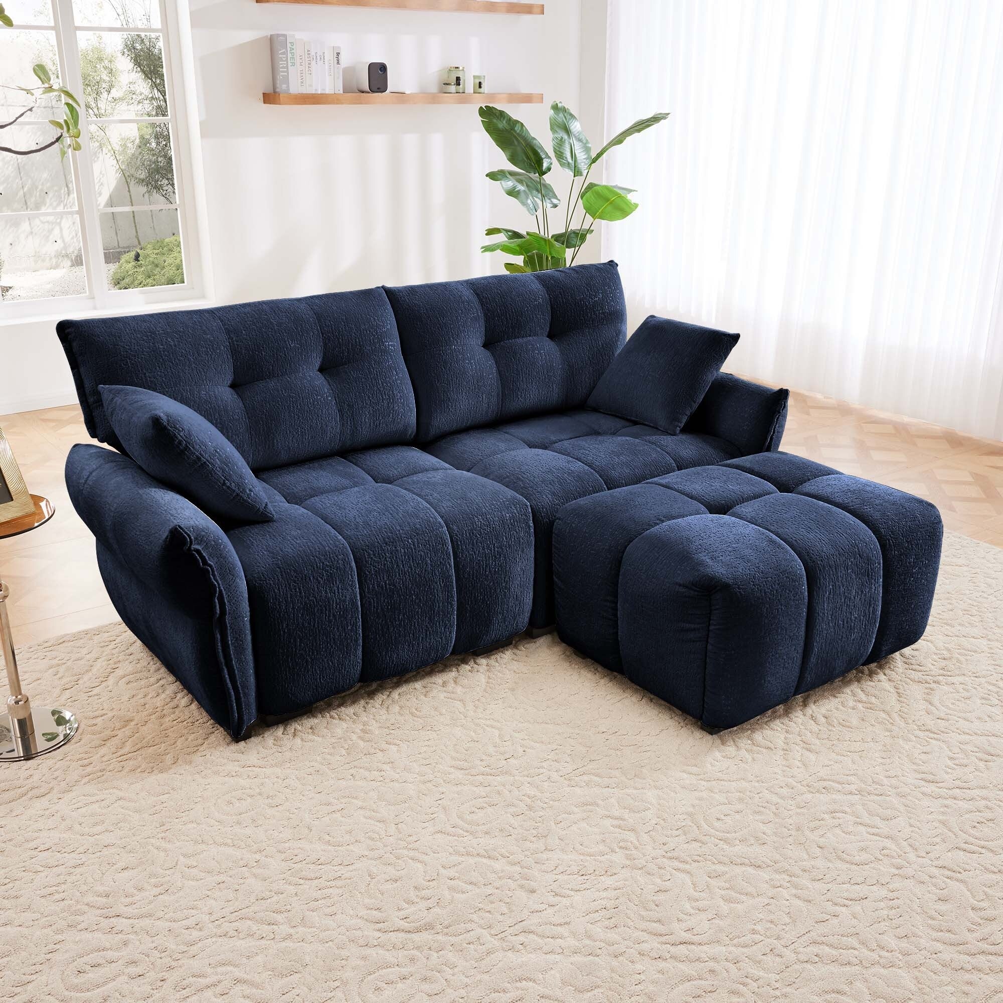 78 Inch Modern Chenille 2-Seater Sofa with Ottoman