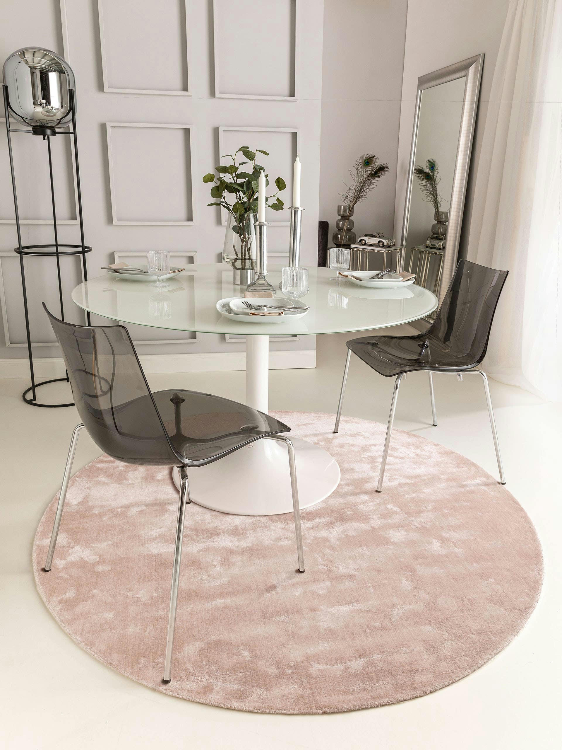 NELA - Tapis en viscose rond rose D 160