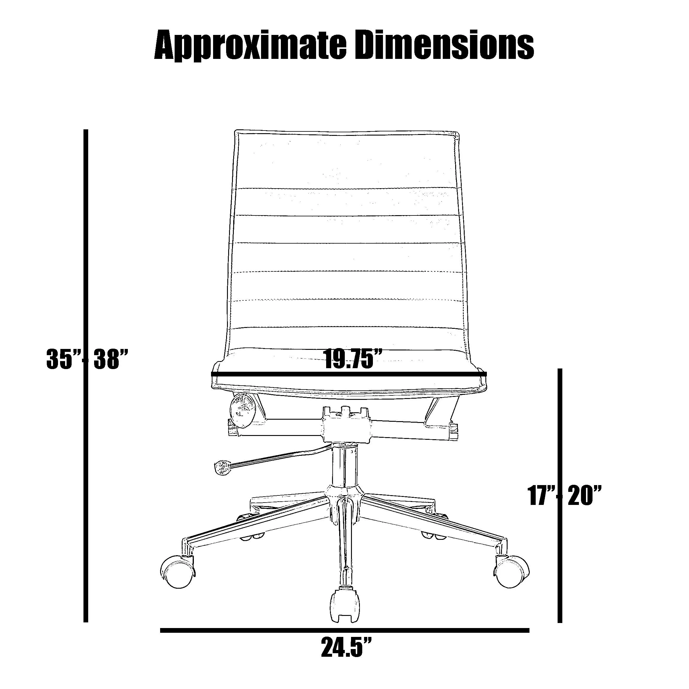 Swivel Mid-back Armless PU Leather Ridded Office Chair With Wheels For Conference Room Hotel Task Work Computer Executive