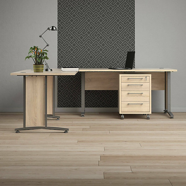 Bureau Megh, Pupitre polyvalent, Table de bureau pour PC, Plan de travail, 230x200 h75 cm, Gris et Chêne