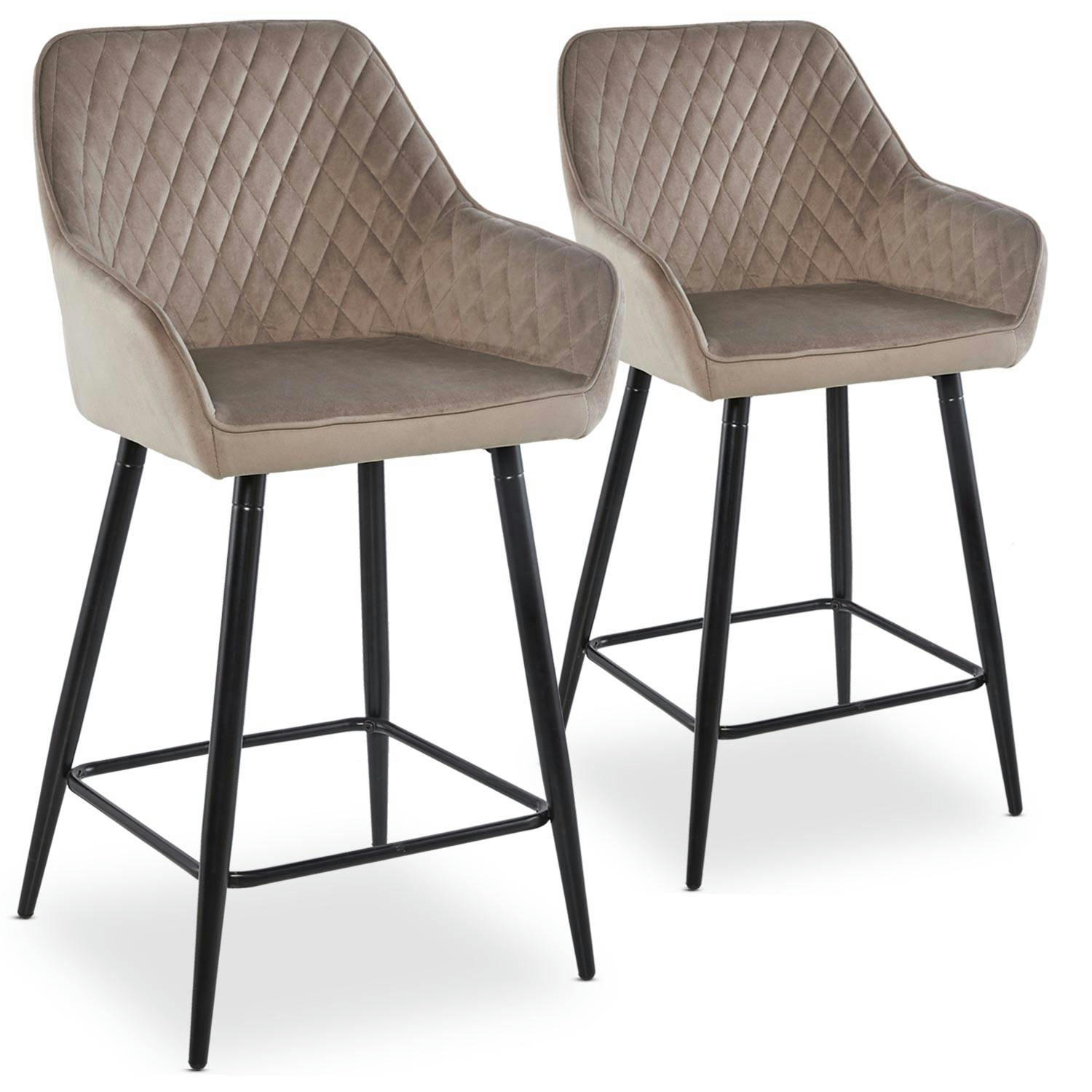 VERONIKA - Lot de 2 chaises de bar velours taupe