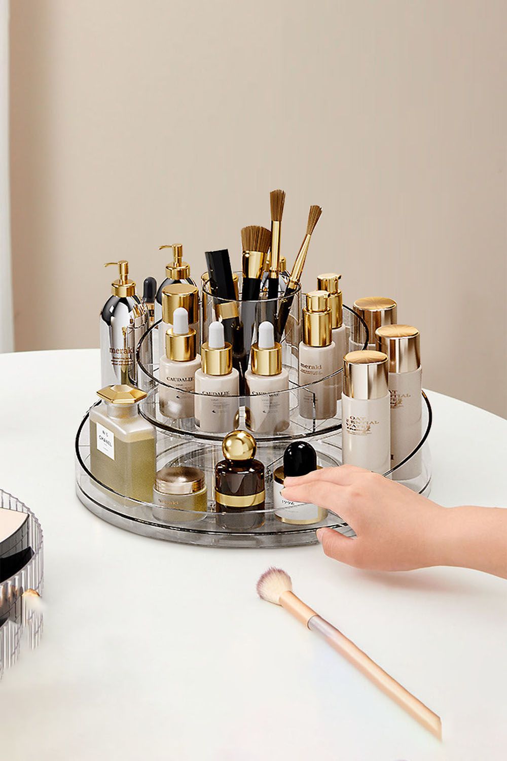 Living and Home Circular Chic Transparent Makeup Storage Carousel for Desktop