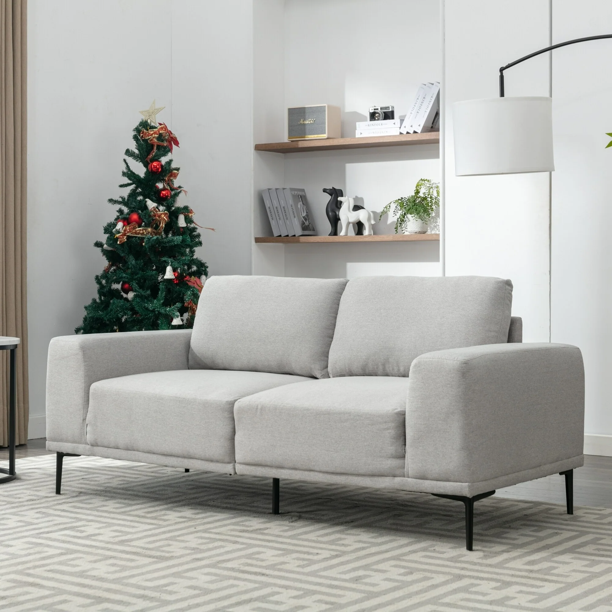 Grey 74.8 Modern Fabric 2-Seater Sofa with Iron Legs and Comfortable Cushions, Ideal for Apartments and Bedrooms